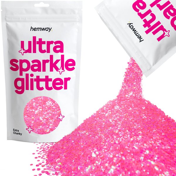 Hemway Premium Ultra Sparkle Glitter Multi Purpose Metallic Flake for Arts Crafts Nails Cosmetics Resin Festival Face Hair - Baby Pink Iridescent - Extra Chunky (1/24" 0.040" 1mm) 100g / 3.5oz