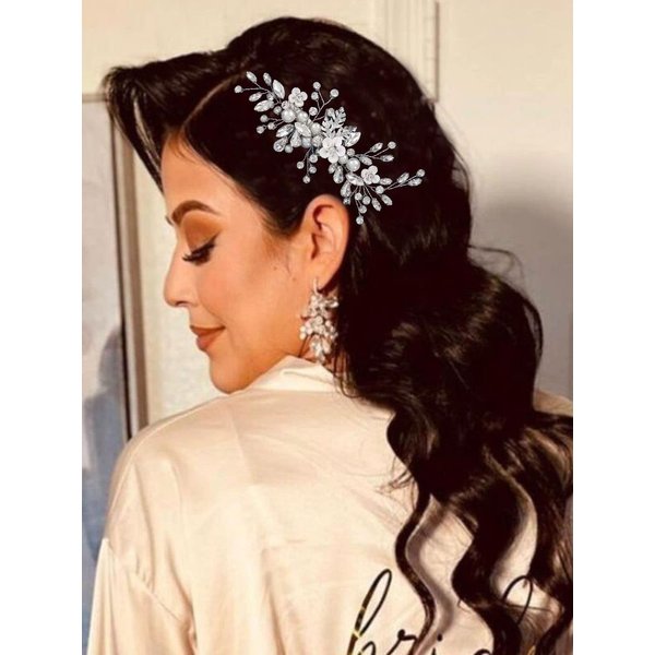 Catery Crystal Bride Wedding Hair Clip Sliver Hair Vine Flower Bridal Hair Piece Side Comb Headpiece Wedding Hair Accessories for Women and Bride