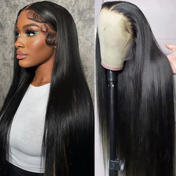 Nawpum Straight Human Hair Wigs for Women Lace Front Wigs Human Hair Pre Plucked Glueless 13x4 HD Lace Front Wigs Human Hair 180% Density Straight Frontal Wigs Human Hair with Elastic Band 24 Inch