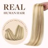 GOO GOO Clip in Hair Extensions Real Human Hair, 18inch 130g 7Pcs, 18A/613A Dark Blonde Highlighted Bleach Blonde, Remy Human Hair Extensions Clip ins for Women, Natural Human Hair