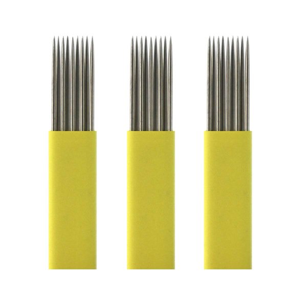 50pcs Yellow Microblading Needles 9 Pin Flat Double Line 0.25mm Blade Permanent Makeup Tattoo Needle for Fog Power Eyebrow Available size 15U,17U,19U,21U,9F,17F,19F,21F (9F)