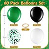 60 Pcs Balloons Kit 12 Inch Confetti Balloons with 2 Rolls Ribbon Latex Balloon Party Favor Metallic Balloons for Memorial Day, Birthdays, Fourth of July, Halloween Decorations(Black, Green, White)