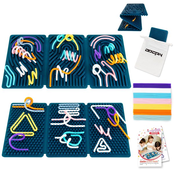 Sensory Activity Board, Six-Sided Silicone Sensory Fidget Toy with 40 Strings for Autism, Stress Relief, Calming, Focus & ADHD, Great for Kids 3+ & Adults with User Guide & Portable Travel Bag