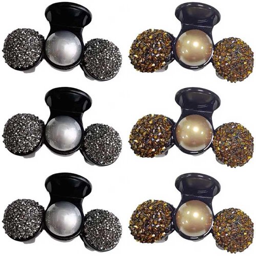6 Pcs Sparkle Rhinestone Hair Claw Clips Small Crystal Pearl Hair Jaw Clips Non Slip Hair Barrette Hair Grips Hair Accessories for Women and Girls