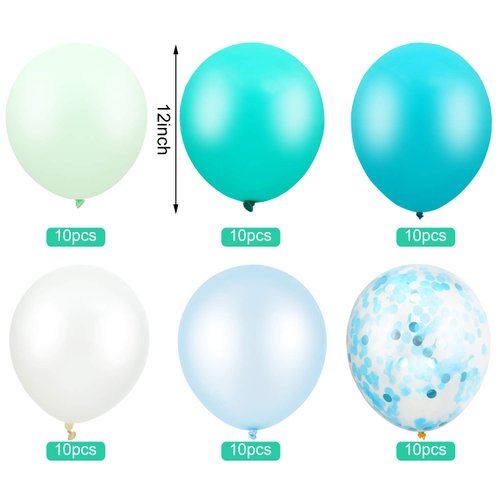 60 Pieces 12 Inch Agate Latex Balloons Confetti Balloons Colorful Balloons for Jungle Baby Shower Wedding Office Birthday Party Supplies (Aqua, Turquoise, Cyan, Mint Green)