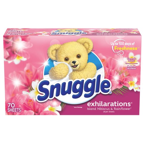 Snuggle Exhilarations Fabric Conditioner Dryer Sheets, Island Hibiscus & Rainflower, 70 Count, brand is Snuggle, variation theme is Scent that is Island Hibiscus & Rainflower