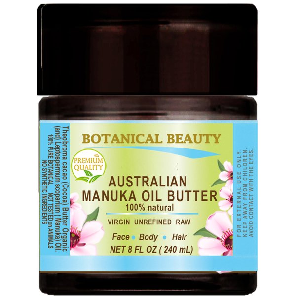 MANUKA OIL BUTTER Australian RAW VIRGIN UNREFINED for Face, Body, Hair. Dry Skin, Cracked Hands with Cocoa Cacao Butter and Manuka Honey Essential Oil 8 Fl. oz. 240 ml by Botanical Beauty