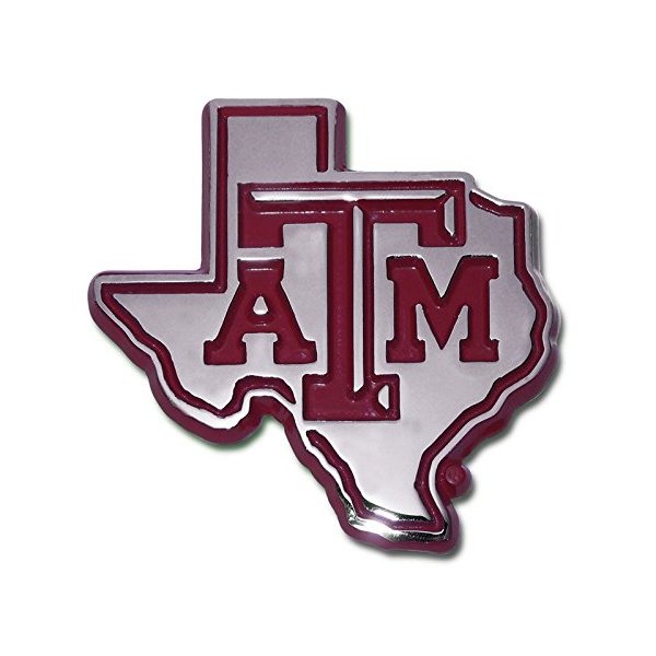 Texas A&M Aggies METAL Auto Emblem with Maroon Trim in Shape of Texas