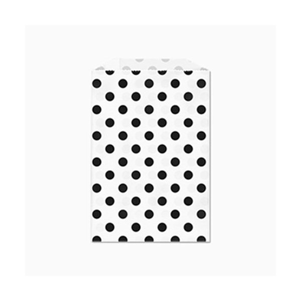 25 Black Polka Dots on White Middy Bitty Paper Bags 5 X 7 1/2 Inches