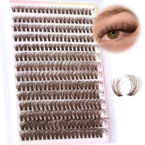 Brown Lash Clusters Eyelash Extensions 280pcs Fluffy Eyelash Clusters Lash Extensions 8-16MM D Curl Wispy Individual Lashes