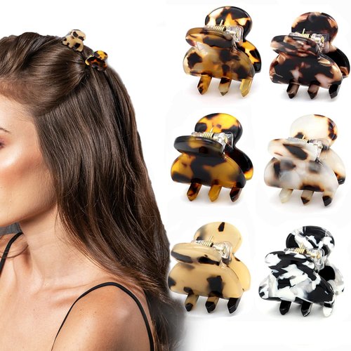 Cobahom 6Pcs Small Hair Clips Mini Hair Claws Tortoise Shell Leopard Small Jaw Clips Tortoise Barrettes Acrylic Hair Jaw Clips Clamps for Women Girls Thin Thick Hair