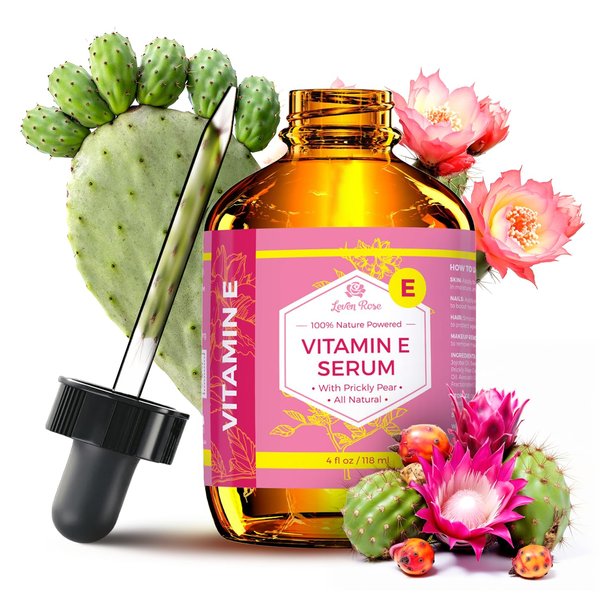 Leven Rose Vitamin E Oil Serum 100% Pure Organic All Natural for Face, Dry Skin Moisturizer, Hair & Nail Growth, Pure Makeup Remover, Cleansing Oil Large 4 oz