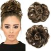 Messy Rose Bun Hair Piece Synthetic Hair Scrunchies Extension Curly Wavy With Elastic Rubber Band Ponytail Hair Extensions Updo Hairpieces for Women Girls(R18/22# Light Ash Brown&Brown Auburn)