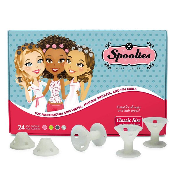 Spoolies Original Hair Curlers, Heatless Silicone Rollers for Natural Hair, Hair Extensions plus Wigs, Made in USA, 24 Medium Size (Glow-in-the-Dark)