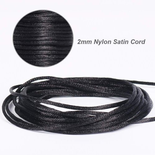 Tenn Well Nylon Satin Cord, 295 Feet 2mm Black Nylon String for Jewelry Making, Silky Rattail Cord for Bracelets, Necklaces, Macrame Keychains, Lanyards, Beading