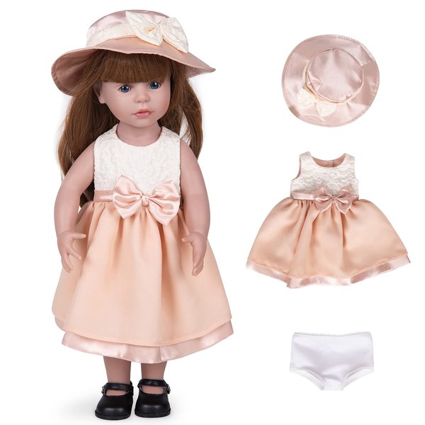 Rakki Dolli Doll Clothes and Accessories 3 Pc. Set includes 1PC Beige and Bisque Skirt, 1PC Hat, 1PC White Underwear, Fashionable Skirt Dress Set for Baby Dolls (without Doll & Shoes) 023