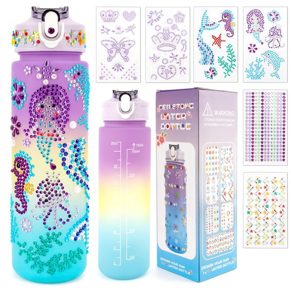 Gift for Girls Decorate Your Own Water Bottle Kits for Girls Age 4-6-8-10 Girls Water Bottle with Gem Stickers Arts and Crafts for Girls 7 8 9 10 Year Old Girl Birthday Gifts Christmas Gifts for Girls