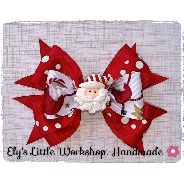 Christmas Hair Bows, Santa's Hair Bow, 100% Handmade, 5"x3" Girls, French Barrette or Alligator clip, Cute and Unique.