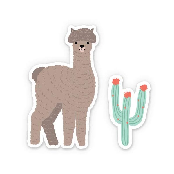 Cute Alpaca and Cactus Set - 12" Vinyl Stickers Waterproof Decals