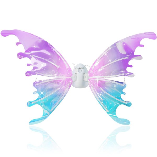 ATHLERIA Light Up Fairy Wings for Girl,Electric Moving Butterfly Angel Wings with Lights, Kids Halloween Costume Decorations Fairy Party Favors,Birthday Gifts Princess Dress Up Toys (Dazzling Colours)