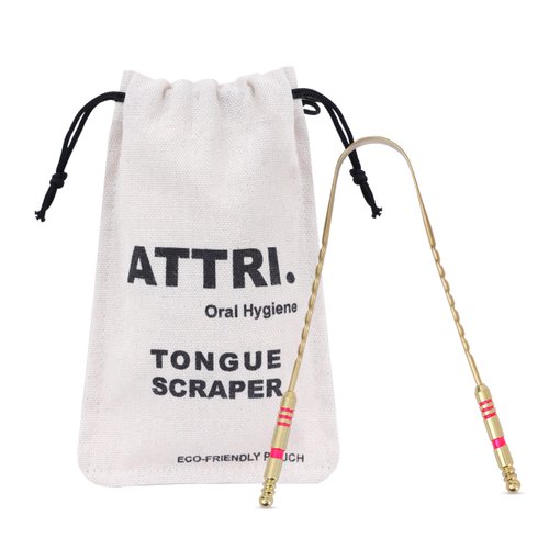 100% Pure Brass Tongue Scraper Eco-Friendly Pouch for Adults and Kids - Durable Tongue cleaner - Tough Scraper Oral Care & Hygiene-Unique design-ATTRI.
