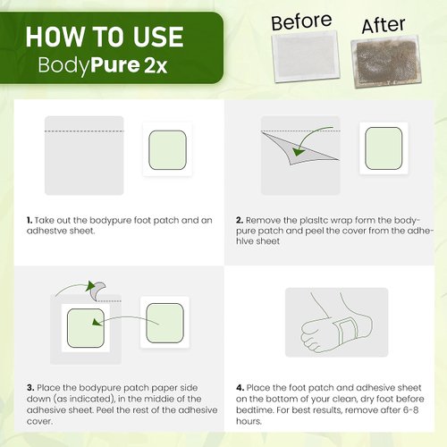 BodyPure2x Herbal Deep Cleansing Foot Pads w Tourmaline | Testing Available for Used Pads | All-Natural Bamboo Foot Patch | Takesumi Foot Patches | Twice The Potency | Sleep Deeper | Made in The USA