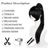 LABEAUTÉ Straight Black Cosplay Wig with Ponytail, Long Black Clip-in Wigs With Bangs Daily Wig Hair Heat Resistant Synthetic Fiber Hair Cosplay Halloween Costume Wig + Wig Cap