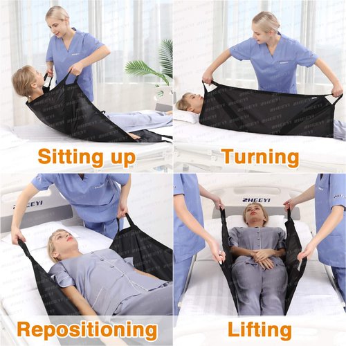ZHEEYI Multipurpose 39" x 36" Positioning Bed Pad with Reinforced Handles - Reusable & Washable Patient Sheet for Turning, Lifting & Repositioning - Double-Sided Nylon Fabric, Black