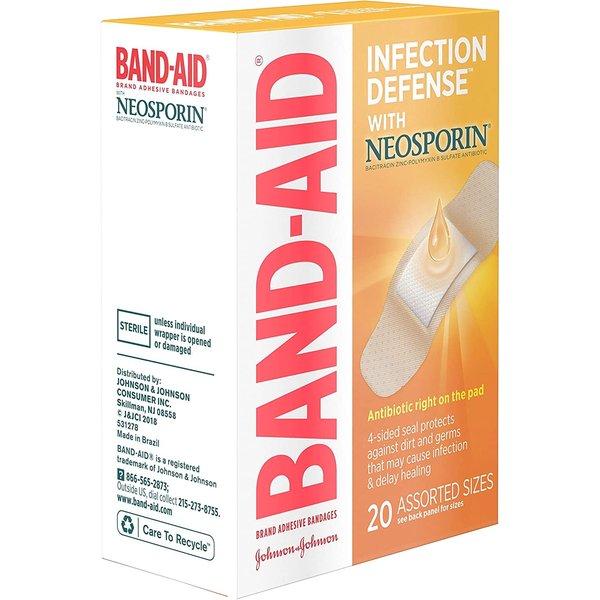 Band-Aid? Brand Antibiotic Bandages, Assorted Sizes, Box of 20