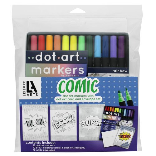 Leisure Arts Dot Art - Cosmic Card & Envelope Set w/Markers, 5"X7", 24Pc., Dot Coloring, Dot Paint, Dot Art Markers, Coloring Cards for Adults, Coloring Cards, Cards to Color
