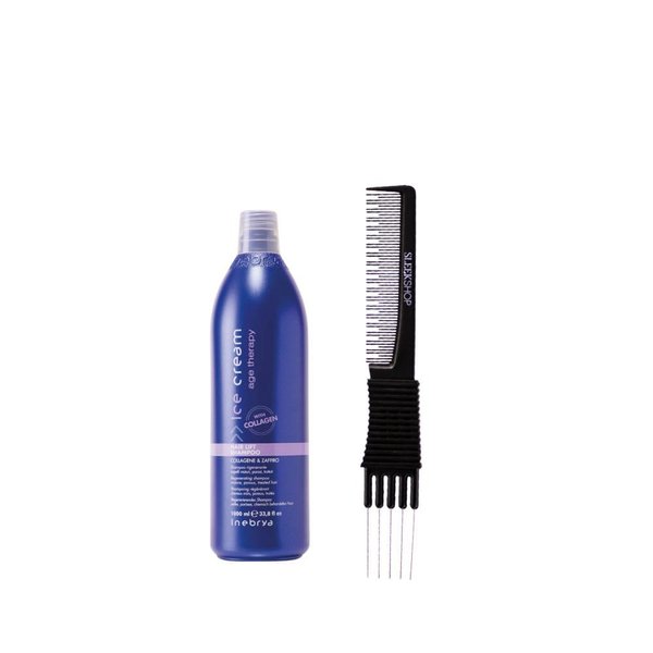 Inebrya Ice Cream Age-Therapy with Collagen Hair Lift Shampoo (33.8 oz) with Teasing Comb Pack of 1
