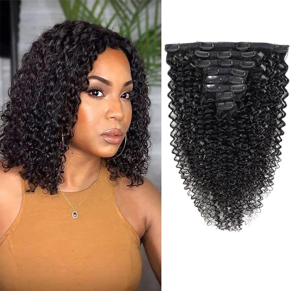 Clip In Hair Extensions Real Human Hair Curly Weave 100% Unprocessed Brazilian Kinky Curly Hair Double Weft Short Clip Ins 8 Pieces/Lot 135g with 18 Clips (12", Curly)