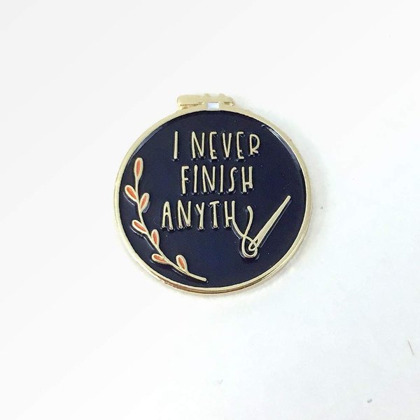 I Never Finish Anything Black & Gold Sarcastic Enamel Needle Minder