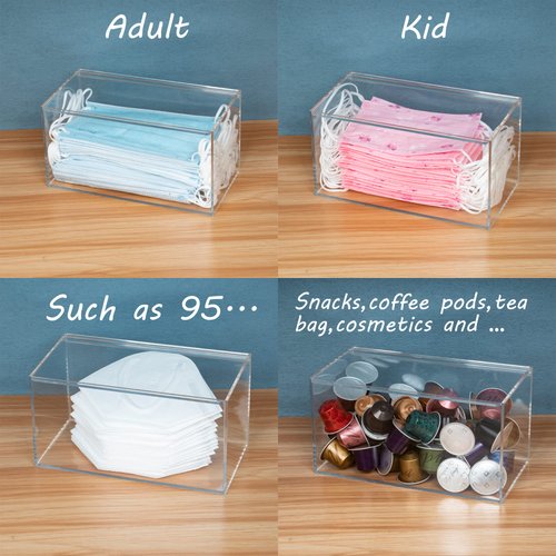Koemehr Face Mask Dispenser Acrylic Masks Storage Box Hygiene Station with Cover for Disposable Masks, Tabletop Holder, High Clarity Mask Case for Home Office Car