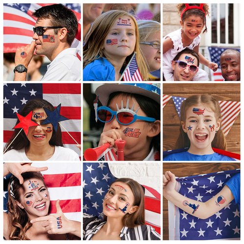 4th of July Temporary Tattoo Kids : 10 Sheets Tattoo Stickers Complete Independence Day Collection, these patriotic tattoos are perfect for Memorial Day and all your 4th of July decorations. (M series)