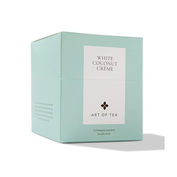Art of Tea | Organic White Coconut Crème | 12 Count Eco Friendly Sampler Box Assortment | Premium Caffeinated Organic White Tea Variety | Biodegradable Sachets