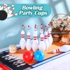10oz Bowling Pin Shape Cups Set with Lids and Straws Include 10 Bowling Pins Cups 2 Balls 1 Bowling Lane 1-10 Number Sticker Kids Bowling Party Supplies for Girl Boy Birthday Game Favors Decorations