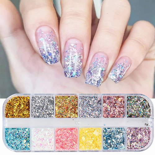 Irregular Nail Foil Fragments Glitter for Nail Art, Nail Foil Flakes Opal Glitter Aurora Effect Acrylic Nail Powders Nail Foil Paillette for Nail Decoration