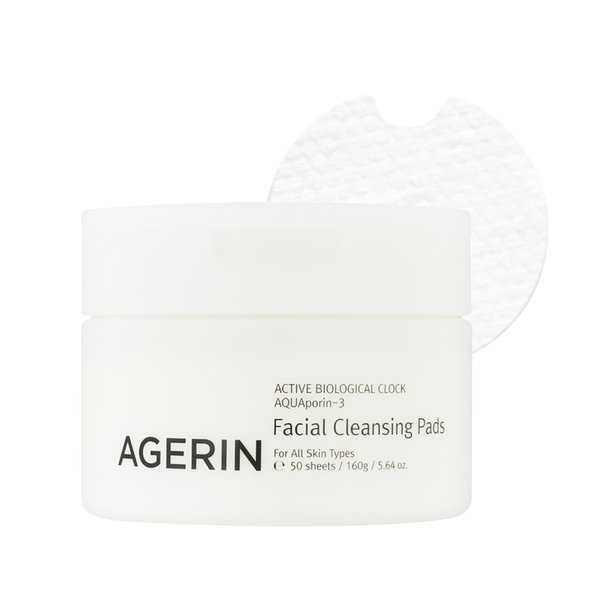 AGERIN Facial Cleansing Pads - Daily Oil & Makeup Remover Cotton Pads, Gentle Cleansing, Hydrating, Dirt & Impurities Removal Without Tugging - Vegan, Non-Irritating, 50pads