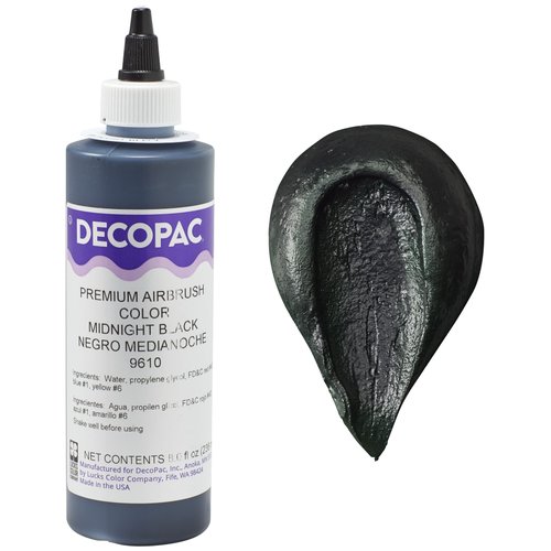 DecoPac Midnight Black Food Coloring, 8 Fl Oz Airbrush Food Color, Edible Airbrush For Cake Decorating, Cookie Airbrush Coloring, Food Airbrush Kit Add-on, Airbrushes For Cake Decorating 8Fl Oz
