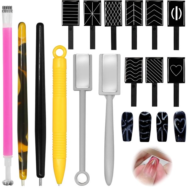 15Pcs Nail Magnet Set, Magnet Nail Magnets for Nails Art, Strong Magnetism Gel Nail Polish Magnet Double Ended Nail Tool Accessories Magnet for Nail Polish Lovers DIY Manicure