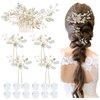 inSowni 17 Pieces Gold Metal Rhinestone Pearl Wedding Bridal Hair Side Comb Slides+U-shaped Flower Hair Pins+Pearl Twist Spiral Hairpins for Brides Bridesmaids Women Girls