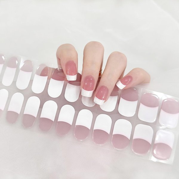 LIFOOST Gel Nail Art Wraps French Tip White Jelly Pink Adhesive Nail Stickers 22 Polish Strips Art Manicure Kits for DIY at Home