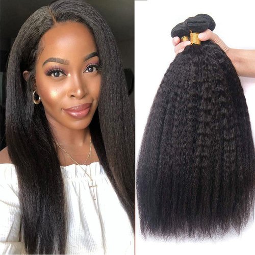 Kinky Straight Human Hair 3 Bundles 22 24 26 Inch Yaki Straight Human Hair Bundles 100% Unprocessed Brazilian Kinky Straight Bundles Sew in Hair Extensions Natural Black