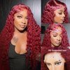 99j Burgundy Deep Wave Lace Front Wigs Human Hair 13x4 180% Density Transparent Lace Frontal Wigs Curly Wigs for Women Red Curly Wigs Pre Plucked with Baby Hair 99j Lace Front Human Hair Wigs (22inch)
