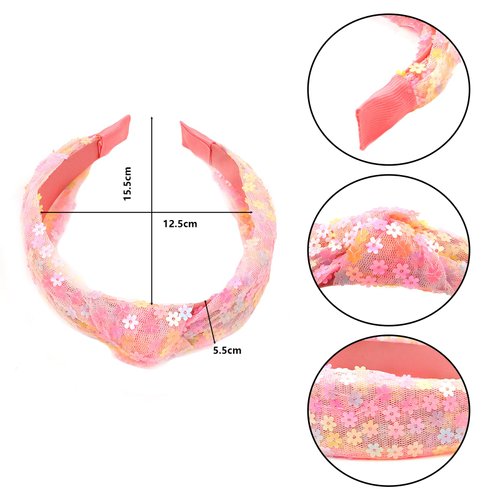 GAFATORY Pink Sequin Headband Sparkly Glitter Headband for Girls Knotted Hair Band Pink Hair Accessories Fashion Headbands for Women Twist Hairband
