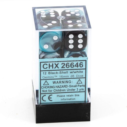 DND Dice Set-Chessex D&D Dice-16mm Gemini Black, Shell, and White Plastic Polyhedral Dice Set-Dungeons and Dragons Dice Includes 12 Dice – D6, Various (CHX26646)