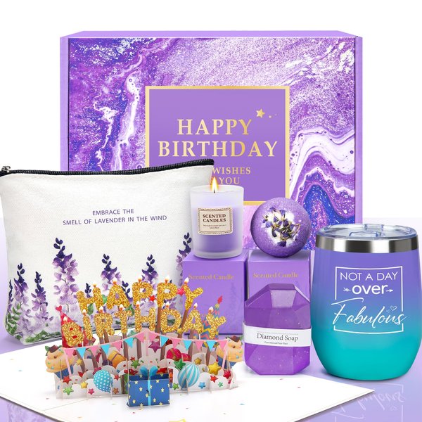 Birthday Gifts for Women, Mom Birthday Gifts, Happy Birthday Gift for Her, Unique Women's Birthday Gift for Best Friends, Sister, Daughter, Happy Birthday Card, Bath Relaxing Spa Gift Basket