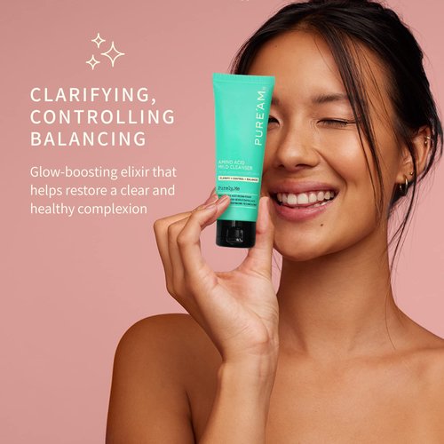 PURE'AM - Gentle Face Wash with Amino Acid, Salicylic Acid Facial Cleanser, Clarifying Foaming Facial Cleanser for Deep Pore Cleaning, pH Balancing, and Oil Control, 4.05 fl oz, 120mL