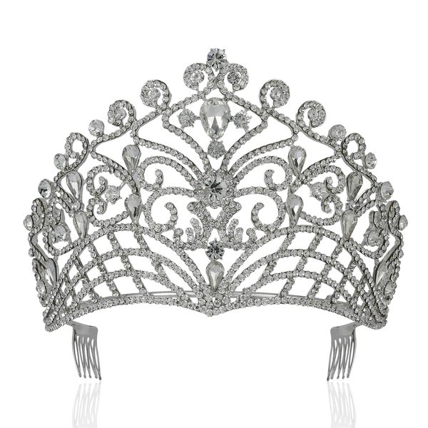 Lush Clear Austrian Crystal Rhinestone Tiara Crown Bridal Prom Pageant T11884 (Silver)